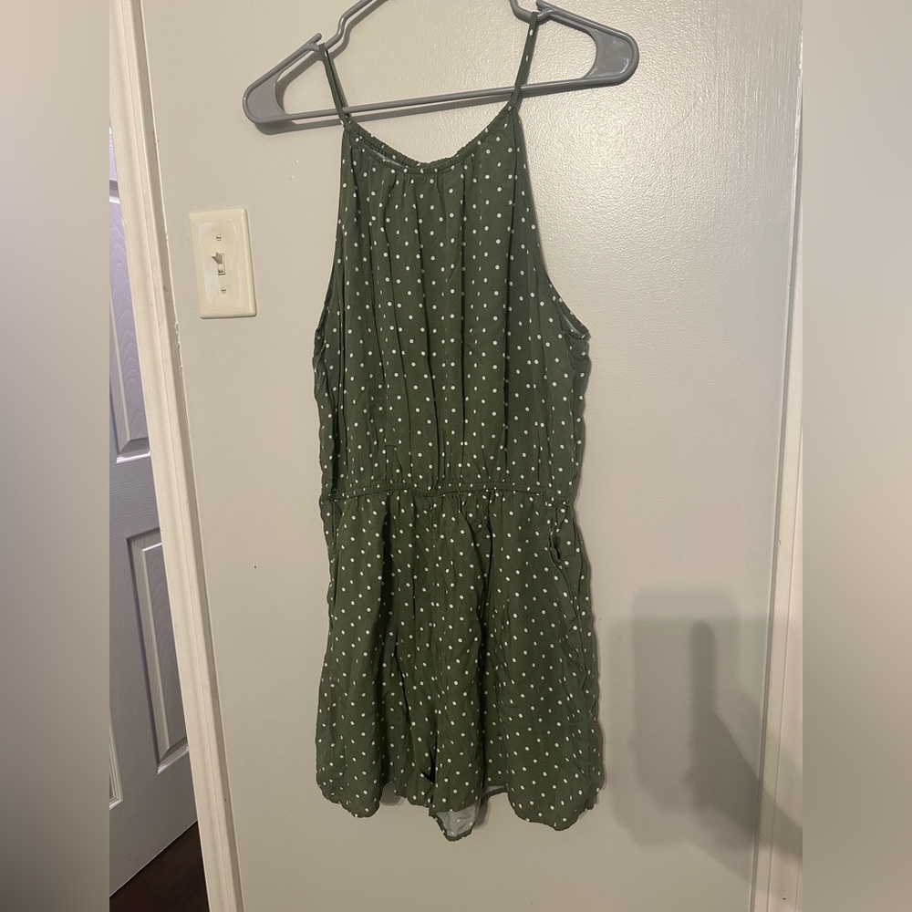 Old Navy Olive Green Polka Dot Girls' One-Piece Romper